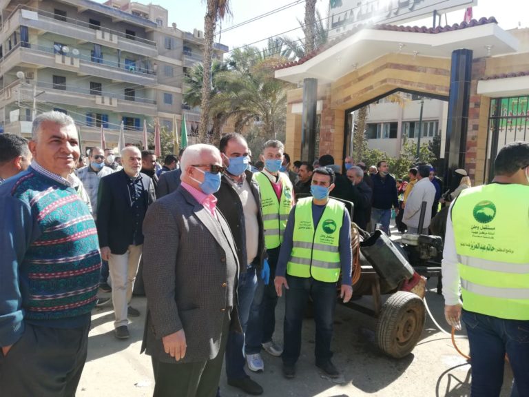 مستقبل وطن بهها يقود فاعليه لتطهير المنشآت  المباني الحكوميه والشوارع  للوقاية من فيروس كورونا