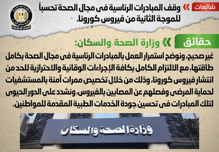 الحكومة توضح ..وقف المبادرات الرئاسية في مجال الصحة تحسباً للموجة الثانية من فيروس كورونا