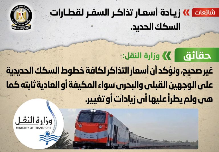 شائعة: زيادة أسعار تذاكر السفر لقطارات السكك الحديد