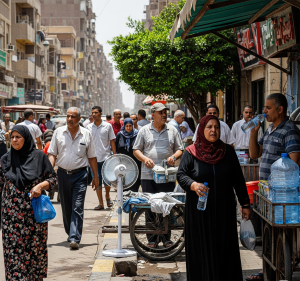 مواطنون يحاولون التغلب على ذروة الموجة الحارة في شوارع القاهرة