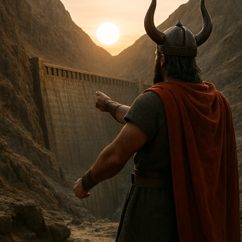 ذو القرنين يشيد السد العظيم بين الجبلين لحماية القوم من يأجوج ومأجوج.