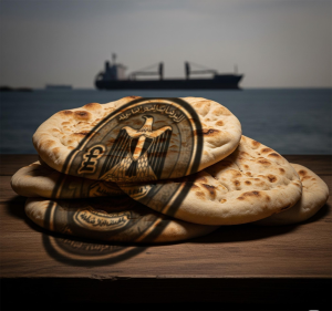الخبز المصري على خلفية سفينة شحن ترمز للاستيراد