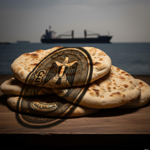 الخبز المصري على خلفية سفينة شحن ترمز للاستيراد