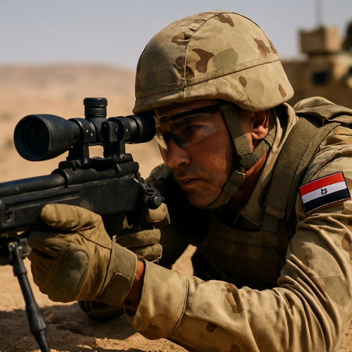 قناص مصري يستعرض مهارته خلال مناورات النجم الساطع 2025.