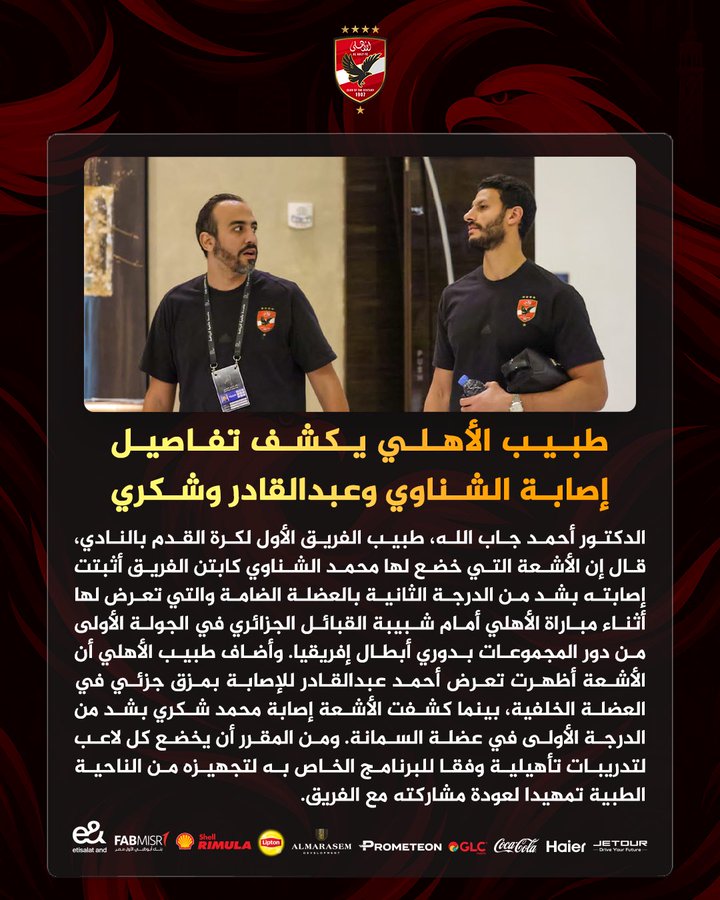 إصابات الأهلي، محمد الشناوي، أحمد عبد القادر، محمد شكري، دوري أبطال إفريقيا، أخبار الأهلي