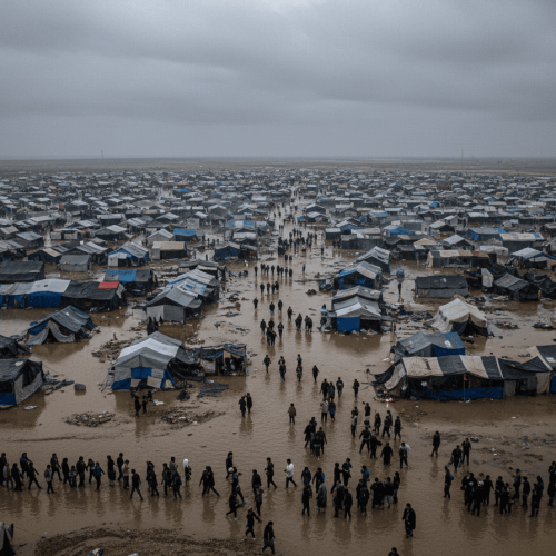 صورة تظهر غرق خيام النازحين في غزة بعد الأمطار