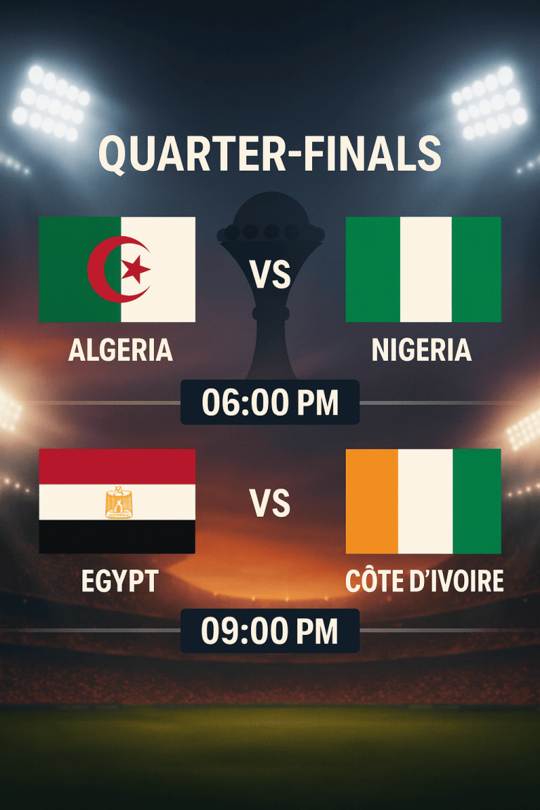 جدول مباريات اليوم في كأس الأمم الأفريقية مباراة مصر وكوت ديفوار ومباراة الجزائر ونيجيريا