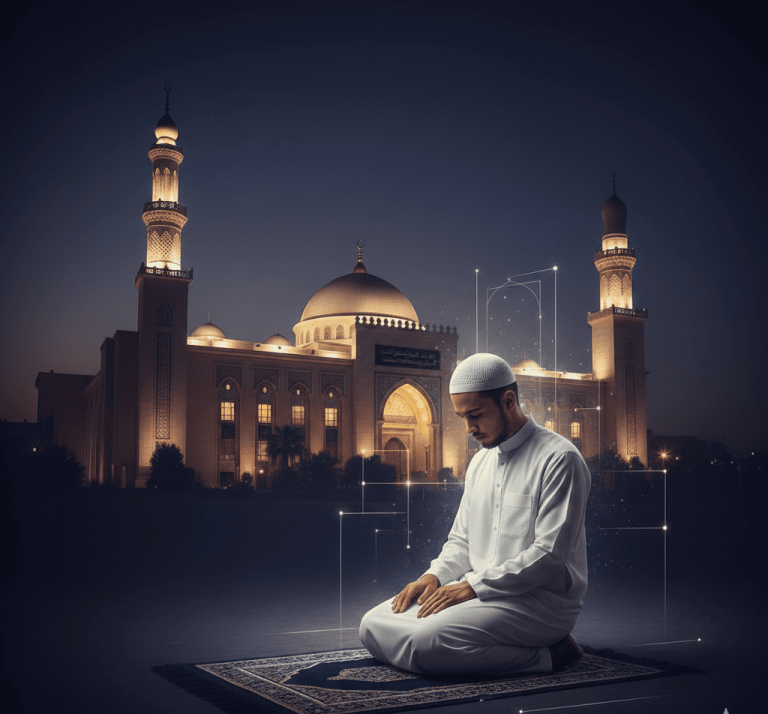 رجل يصلي في المسجد ليلاً - حكم الصيام بدون صلاة دار الإفتاء