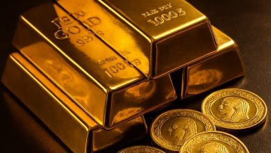 سبائك ذهبية عيار 24 مع عملات الجنيه الذهب في مصر لتوضيح أسعار الذهب اليوم.