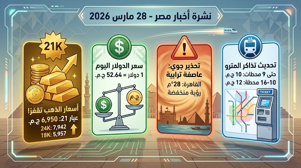 واجهة ذكاء اصطناعي ثورية وأخبار مصر 28 مارس 2026