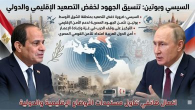 الرئيس السيسي,الرئيس بوتين,الأوضاع الإقليمية,خفض التصعيد,القضية الفلسطينية