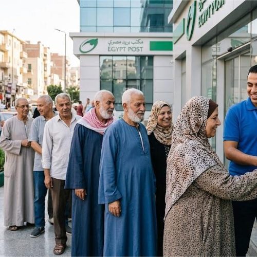 مواطنون أمام منافذ صرف المعاشات الجديدة الخاصة بالهيئة القومية للتأمين الاجتماعي