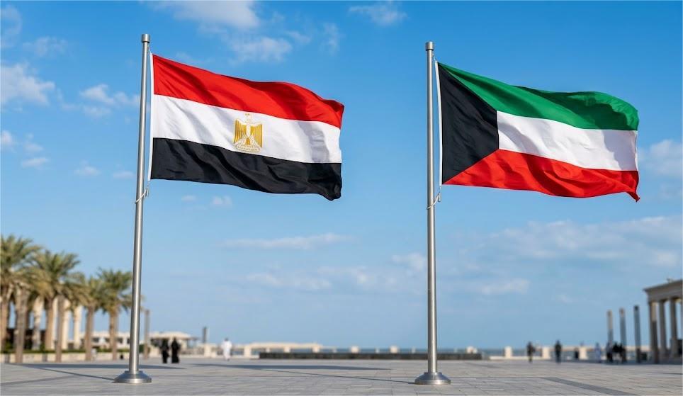 علما جمهورية مصر العربية ودولة الكويت يرفرفان معاً