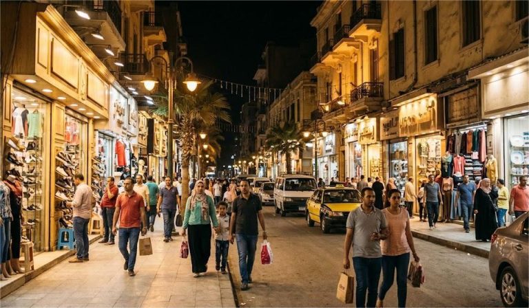 شارع تجاري مصري يطبق مواعيد غلق المحال العامة