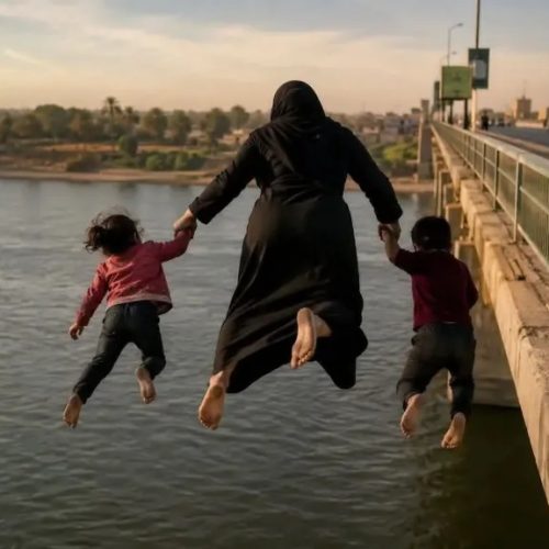 سيدة تلقي بنفسها وطفليها في النيل