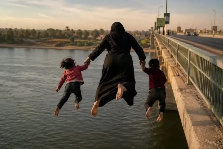 سيدة تلقي بنفسها وطفليها في النيل