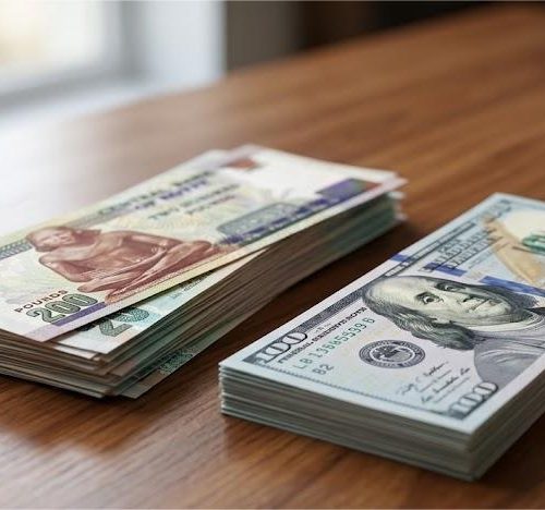 رزم من الجنيه المصري بجانب الدولار توضح تراجع سعر صرف الدولار في مصر أمام العملة المحلية