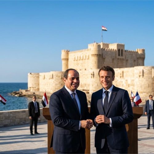 الرئيس السيسي يرحب بضيف مصر الرئيس الفرنسي ماكرون أمام قلعة قايتباي في الإسكندرية
