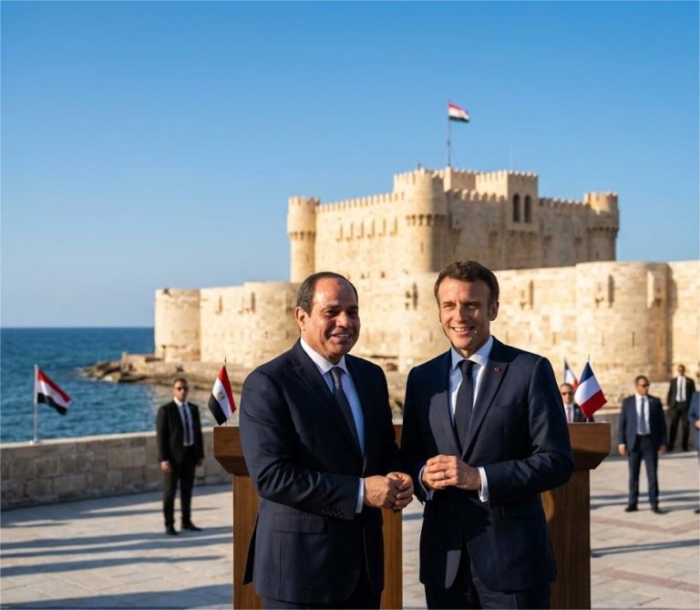 الرئيس السيسي يرحب بضيف مصر الرئيس الفرنسي ماكرون أمام قلعة قايتباي في الإسكندرية