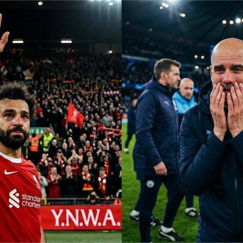 محمد صلاح بقميص ليفربول وبيب جوارديولا في لحظات وداع الدوري الإنجليزي