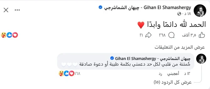 الفنانة جيهان الشماشرجي تبتسم بعد الحصول على البراءة