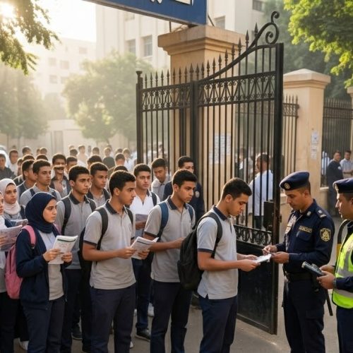 طلاب الثانوية العامة يدخلون لجان الامتحانات امتحان اللغة العربية للثانوية العامة