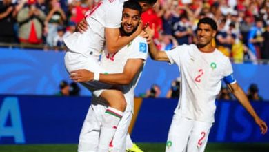 احتفال لاعبي منتخب المغرب بالفوز على إسكتلندا في كأس العالم 2026