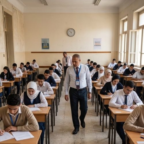 طلاب يؤدون امتحانات الثانوية العامة داخل اللجان المدرسية