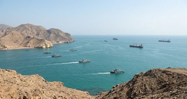 سفن شحن عملاقة تقف أمام مدخل مضيق هرمز المغلق